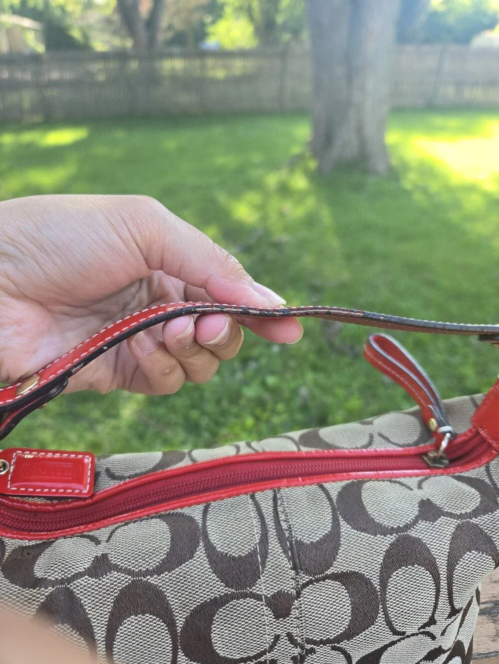 Coach Y2K Mini Monogram C Red Red Patent Leather Trim Flower Appliqué w/ Wrislet